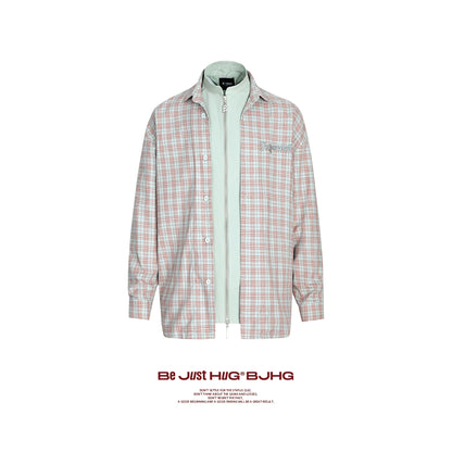 Plaid Fake Layered Long Sleeve Shirt Jacket NA6075