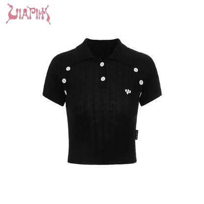 Polo Collar Twists Knit Short Sleeve T-shirt NA4898