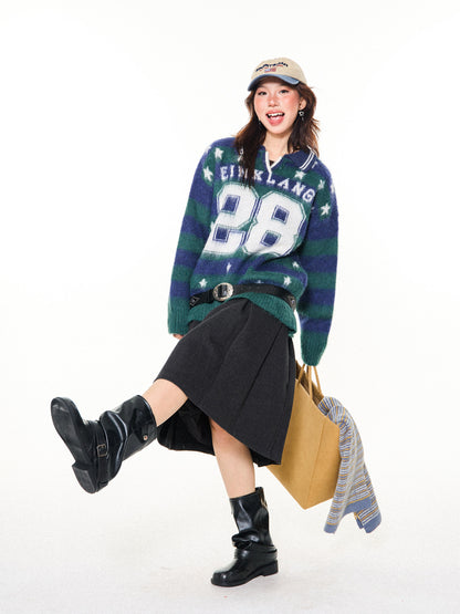 Star Pattern Number Knit Sweater NA9348