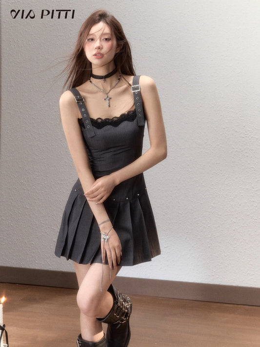 Lace Splicing Suspended A-line Dress NA4909