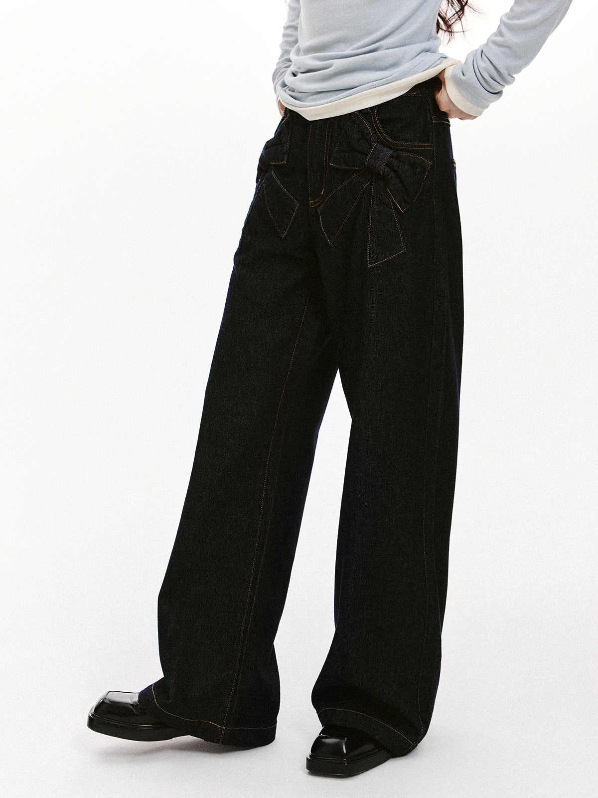 Bow Detail Wide-Leg Denim Jeans NA8842
