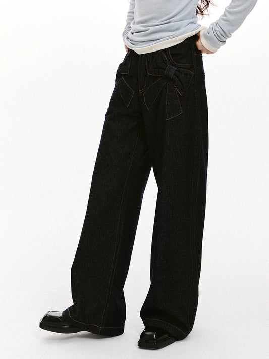 Bow Detail Wide-Leg Denim Jeans NA8842