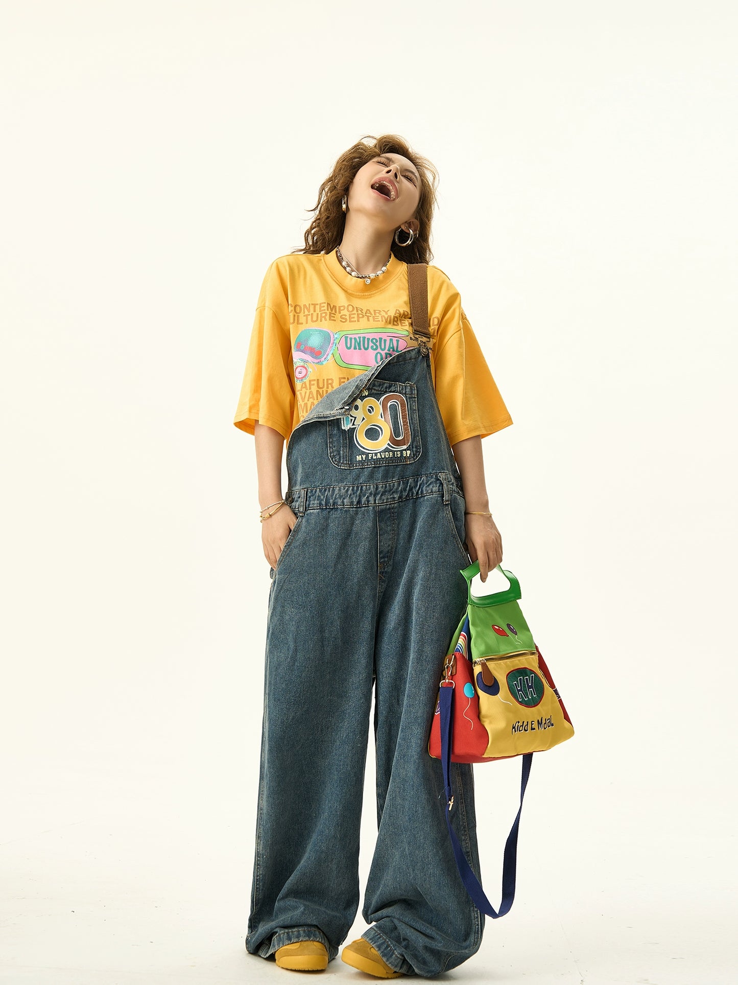 Graffiti Print Wide Leg Denim Overalls NA3113