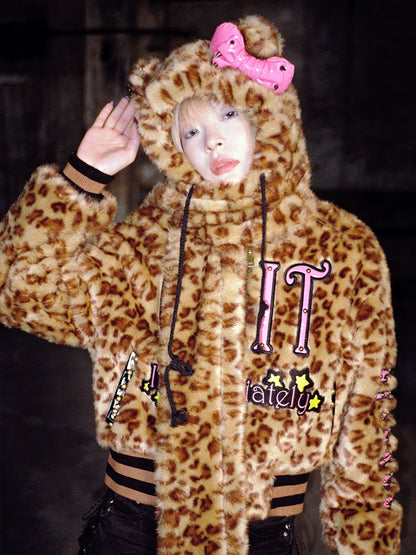 Leopard Print Cat Scarf Hat NA6624