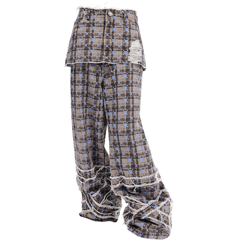 Skull Plaid Wrap Skirt Pants NA6709