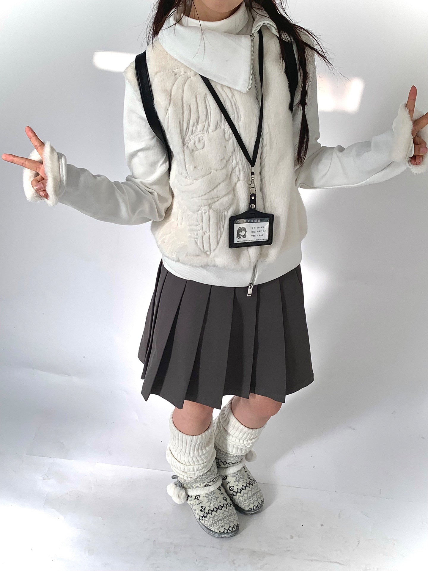 Fleece Embroidery Asymmetrical Zipper Jacket NA9263