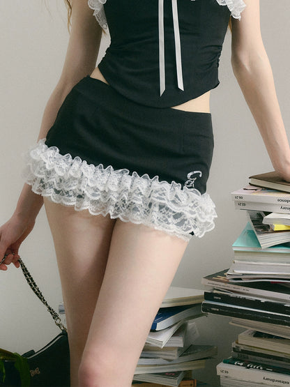 Lace Bow Camisole & Short Skirt Setup NA5927