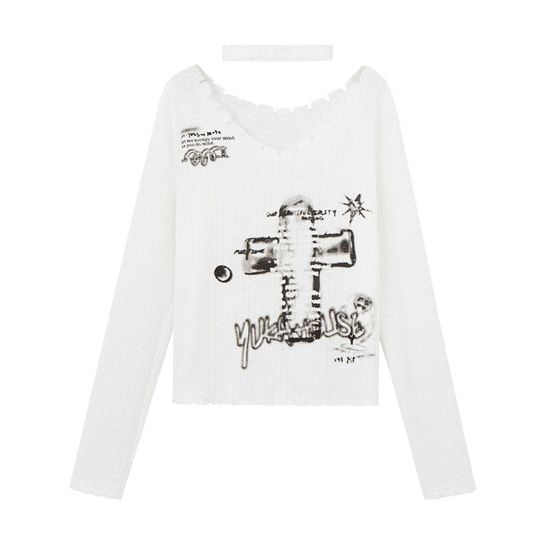 Slim Fit Graphic Design Thin Knit Sweater NA8902