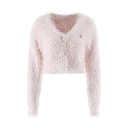 Cropped Furry Knit V-neck Cardigan NA4808