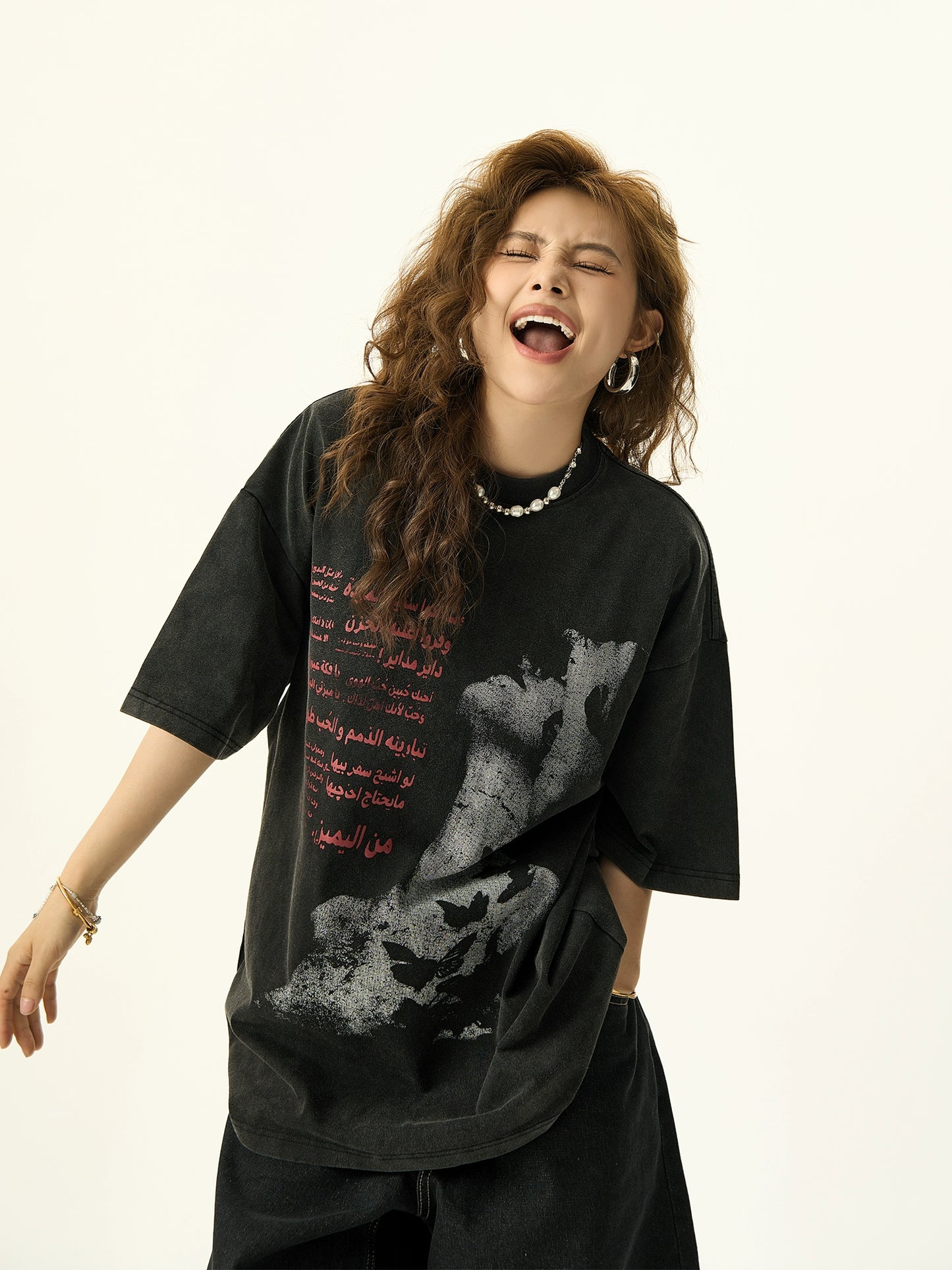 Graffiti Print Oversize Short Sleeve T-shirt NA3106