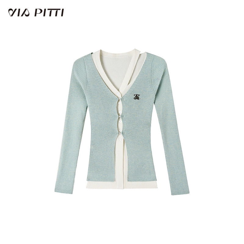 Fake Layered Long Sleeve Knit Cardigan NA5120