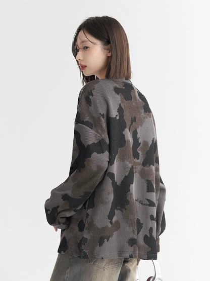 Letter Print Oversize Round Neck Long-Sleeve Top NA2763