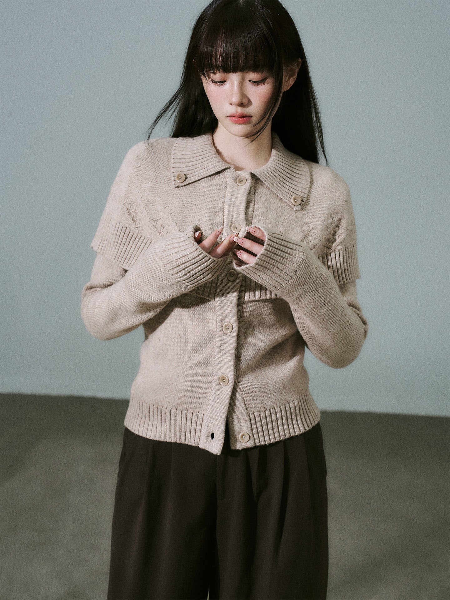 Cashmere Blend Cloak Graphic Knit Cardigan NA8784