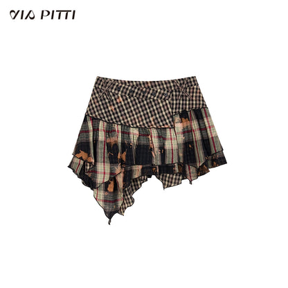 Oversize Plaid Long Sleeve Shirt & Short Skirt & Scarf Setup NA5095