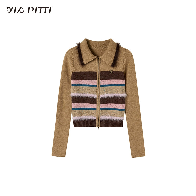 Striped Wool Knit Zipper Cardigan NA4694