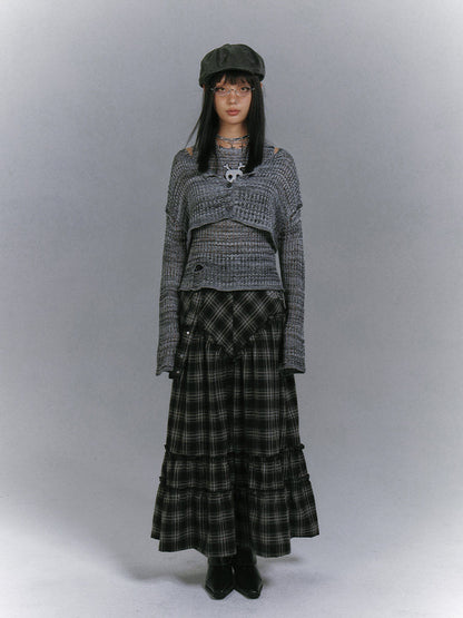 Damage Knit Cardigan & Skull Damage Vest Set NA8887