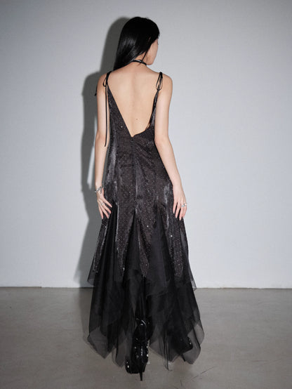 Bare Back Long Dress With Irregular Hem NA5242