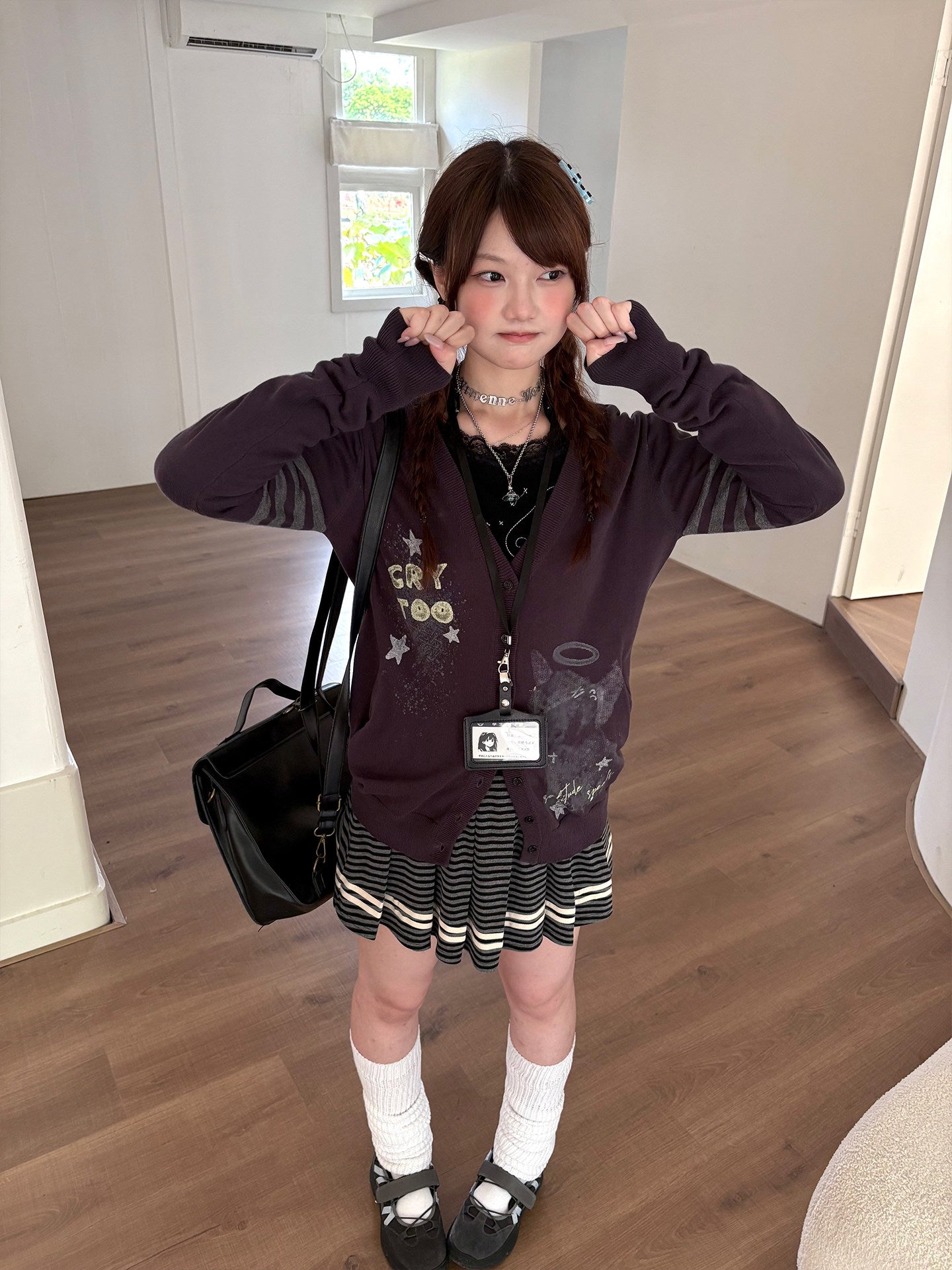 Three-Stripe Button Knit Cardigan NA9251