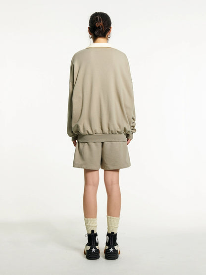 Polo Collar Oversize Sweatshirt & Short Pants Setup NA2686