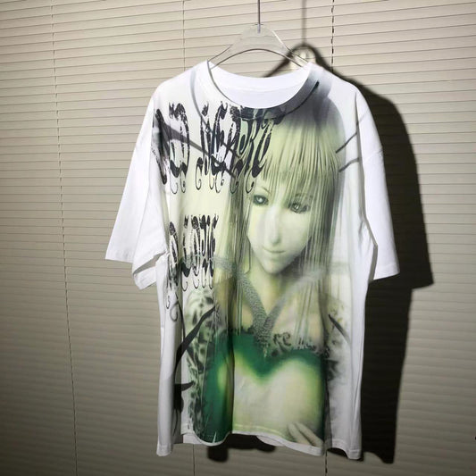 2000s Internet Heart Image Print Short Sleeve T-Shirt NA7621