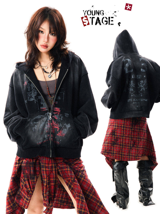 Paint Splash Graphic Print Oversize Zipper Hoodie NA9436