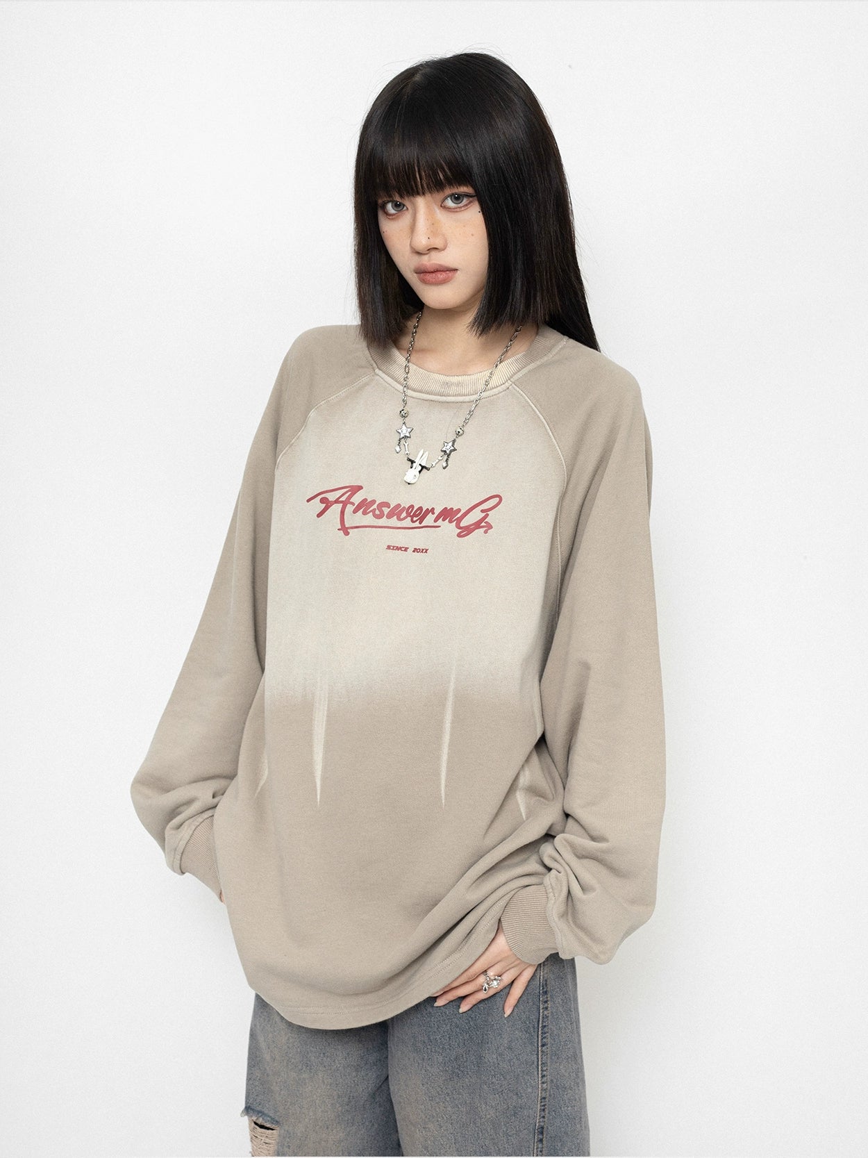 Oversized Gradient Design Round Neck Sweatshirt NA2429