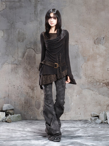 Original Vintage Dark Punk Color Block Fake Two-Piece Blouse NA8351