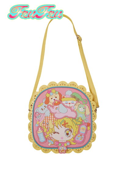 Cartoon Print PU Leather Shoulder Bag NA6565