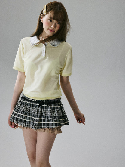 Lace Collar Short Sleeve Polo Shirt NA8845