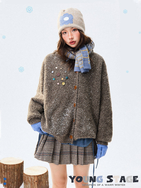 Crew Neck Button-Up Knit Cardigan NA9390