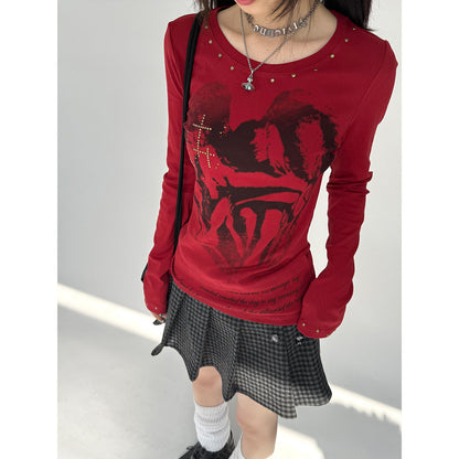 Cross Print Rivet Long Sleeve T-Shirt NA9288
