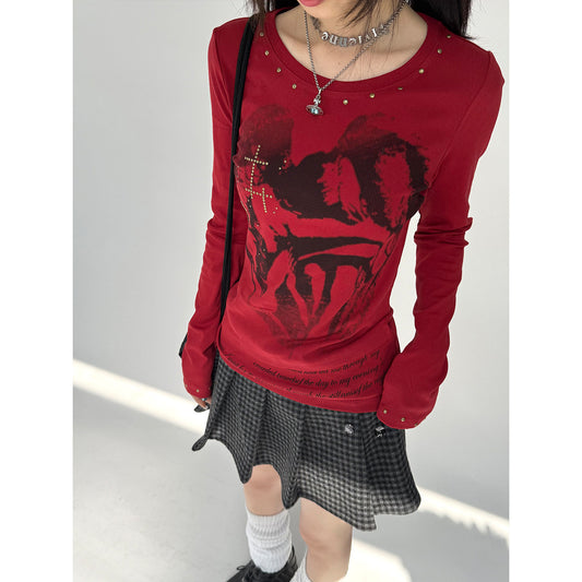 Cross Print Rivet Long Sleeve T-Shirt NA9288