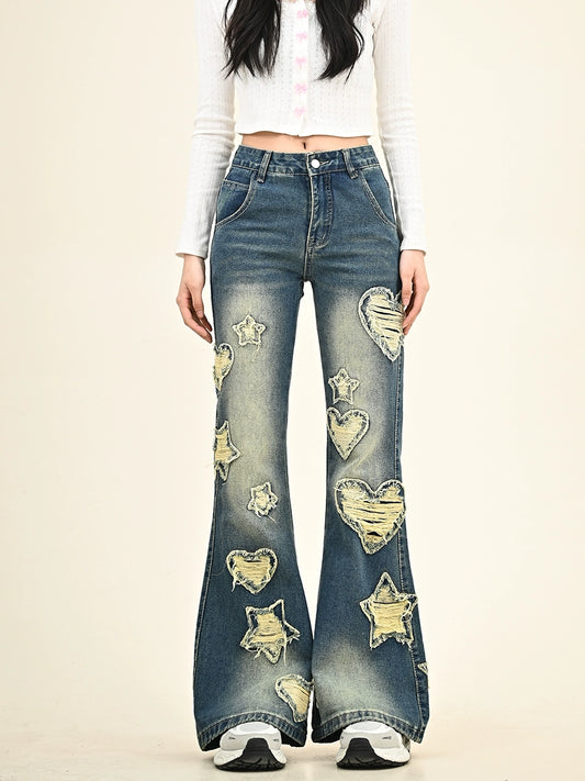 Heart Damage Flare Denim Jeans NA6367