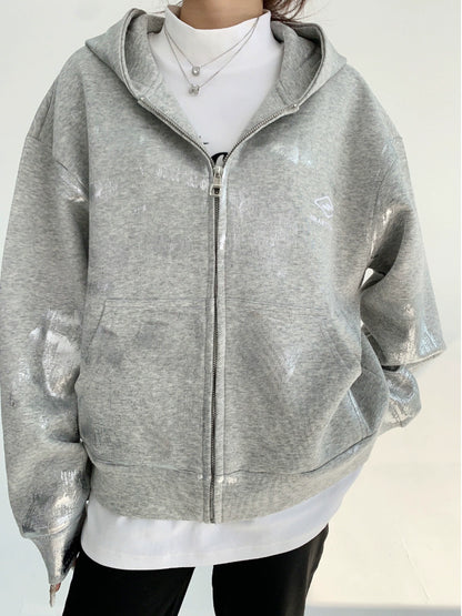 Short Zipper Print Hoodie NA2857