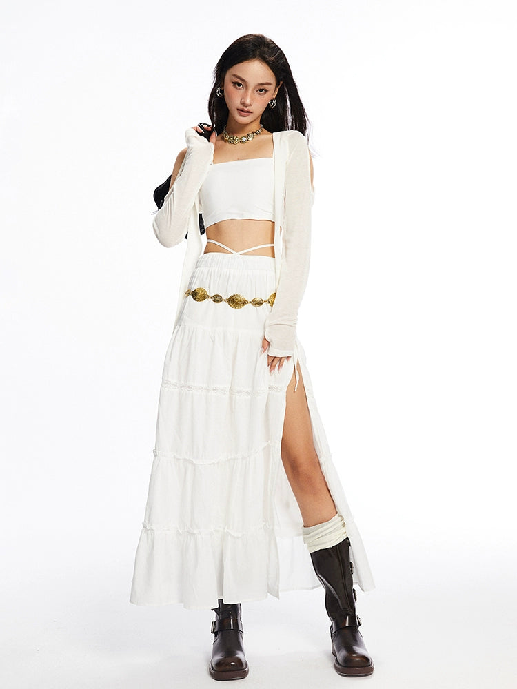 Lace Up A-line Skirt & Chain Belt NA4504