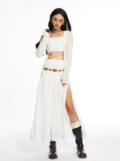 Lace Up A-line Skirt & Chain Belt NA4504