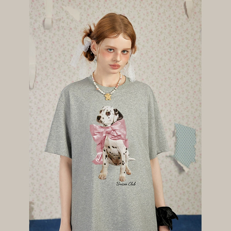 Dog Print Oversize Short Sleeve T-shirt NA3260