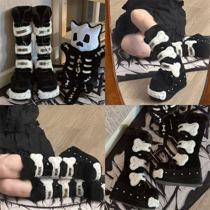 Y2K Rivet Fake Fur Platform Long Boots NA8485