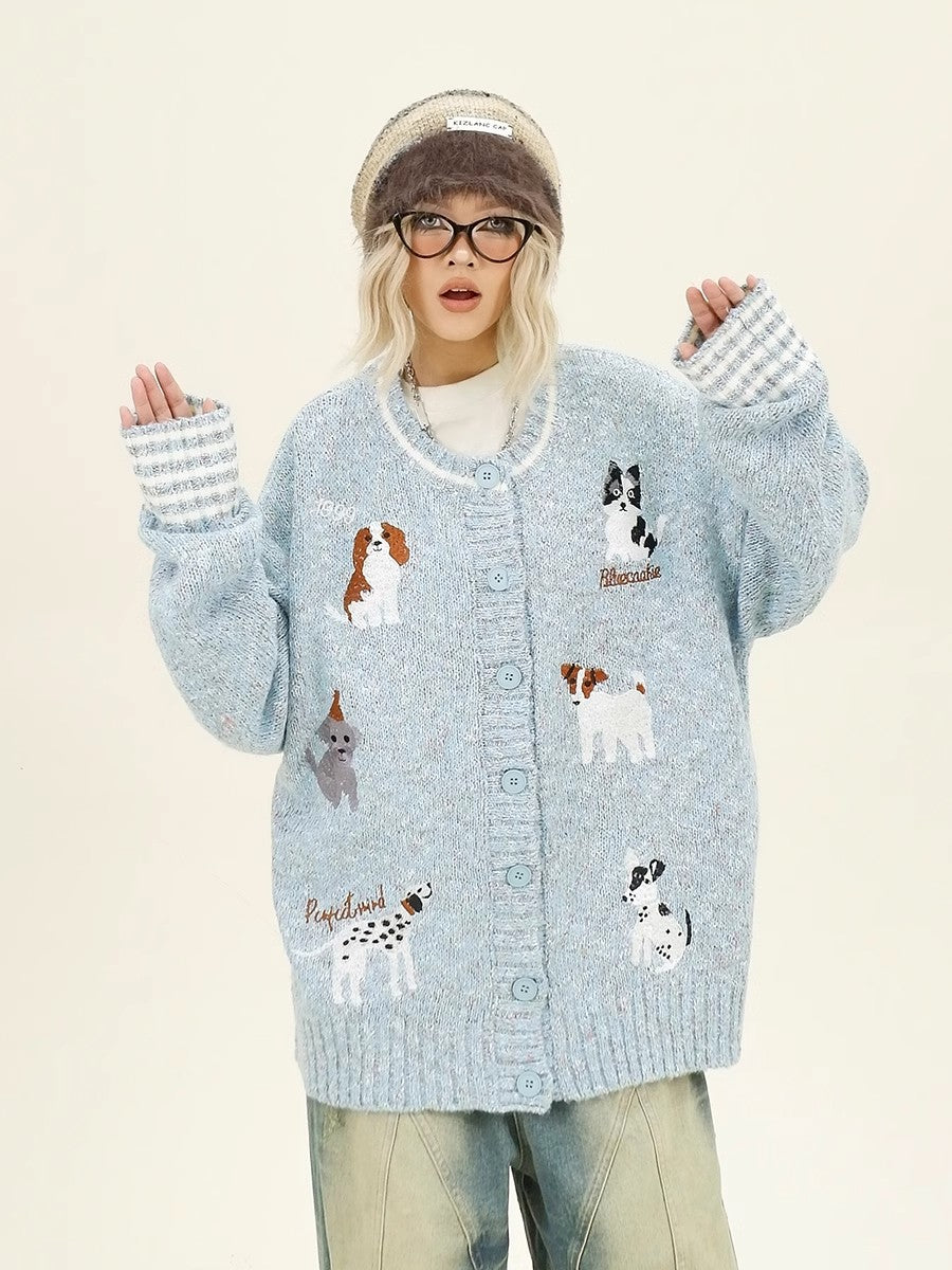 Little Dog Knit Oversize Knit Cardigan NA6338