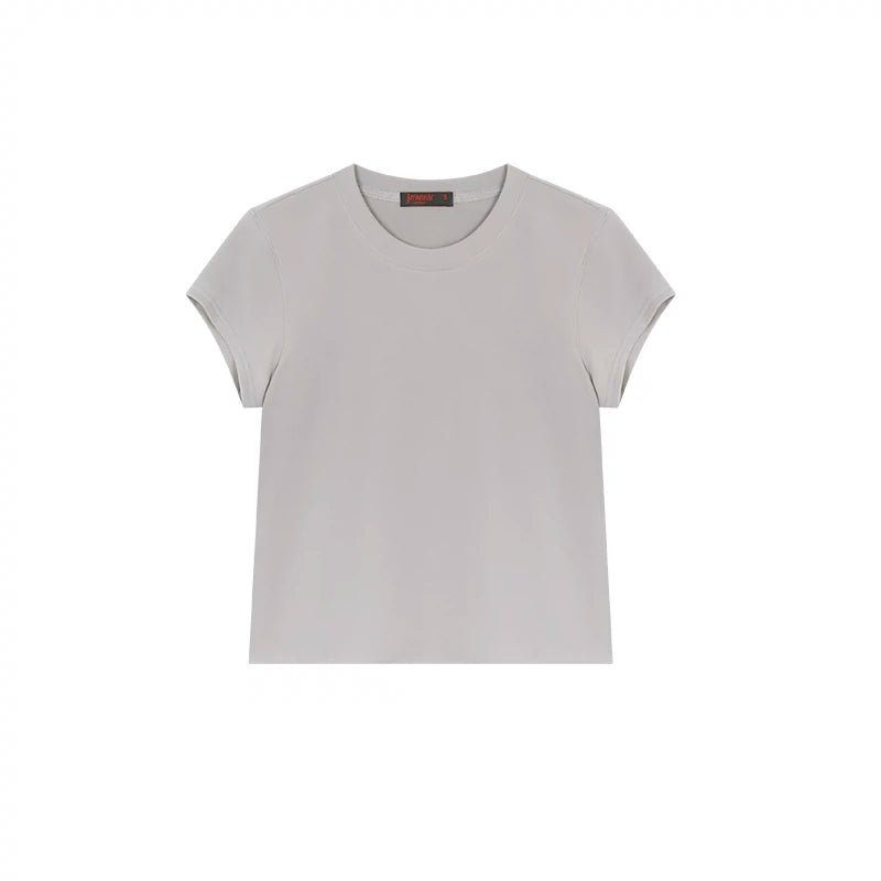 Cropped Round Neck Short Sleeve T-shirt NA3713