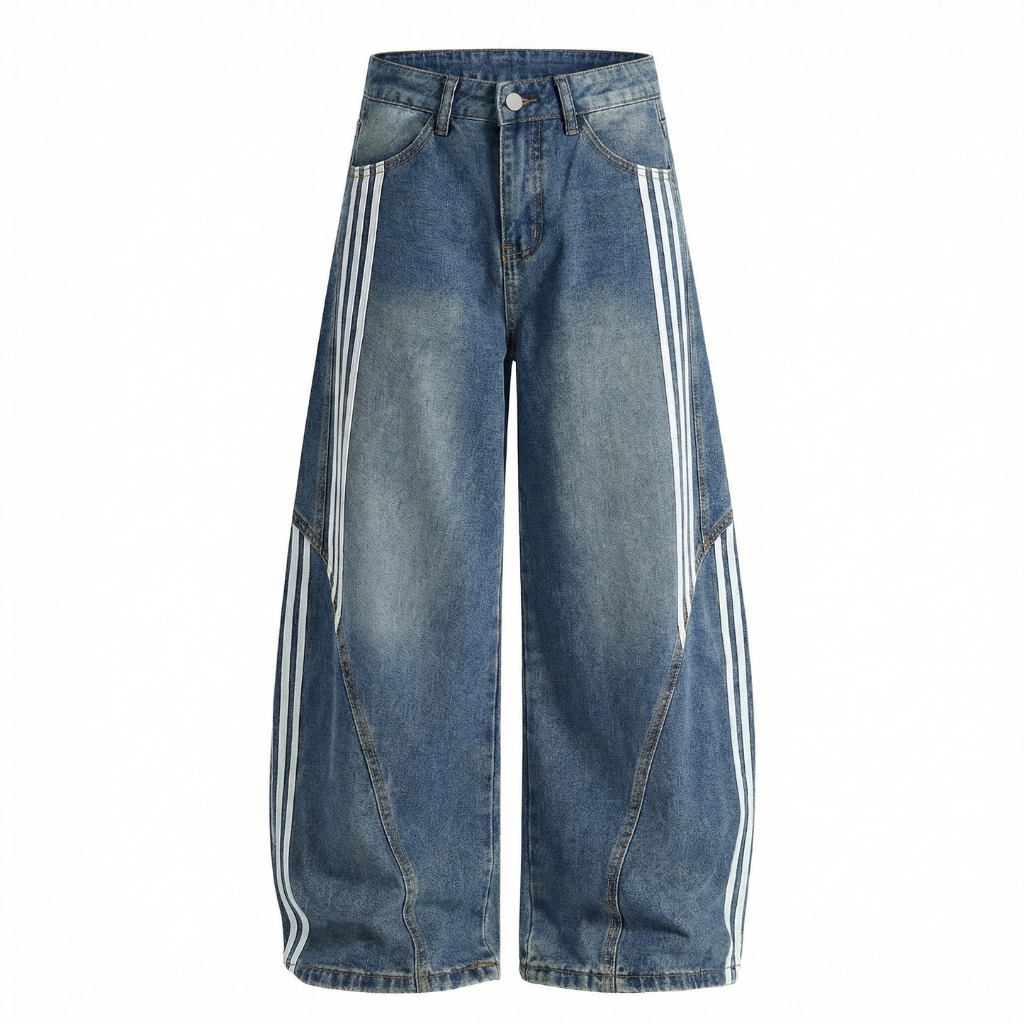 Stripe Line Washed Wide Leg Denim Jeans NA8941