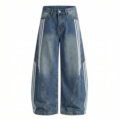 Stripe Line Washed Wide Leg Denim Jeans NA8941