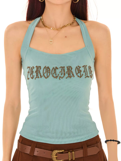 Rhinestone Decoration Hanging Neck Top NA3734