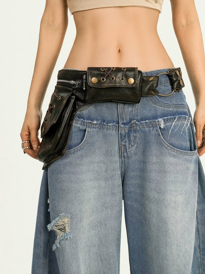 NA8569 Milky cool Molly punk hot girl with motorcycle leather waist bag, new design niche personality waist seal layering accessories NA8569