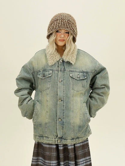 Shoulder-pad Washed Denim Jacket NA6359