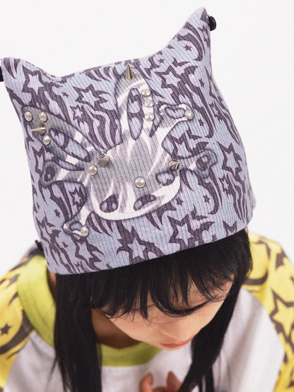 Rabbit Skull Print Knit Hat NA6643