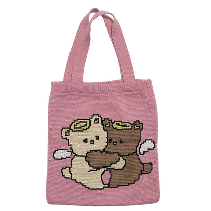 Angel Bear Jacquard Knit Tote Bag NA8274