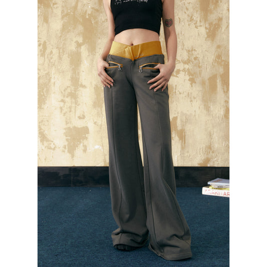 Fake Layered Micro Flare Casual Wide-Leg Pants NA2460