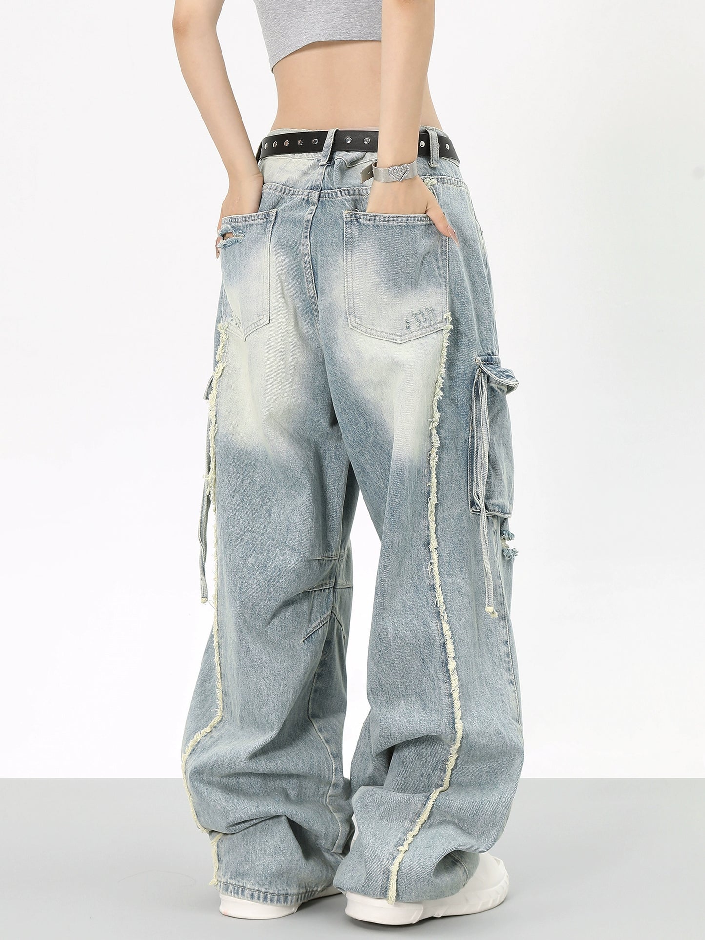 Washed Large Pocket Denim Pants NA2902