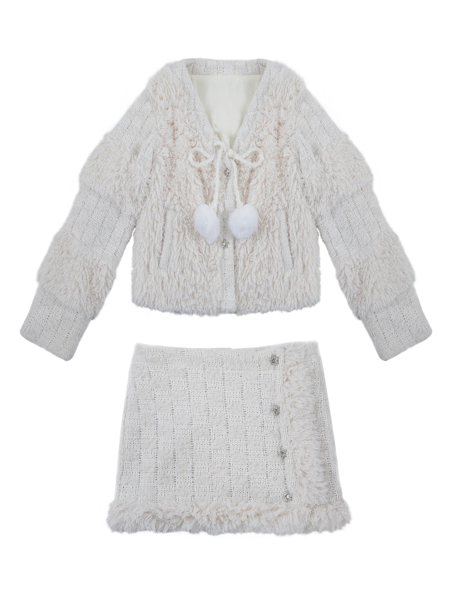 Fleece Lining Soft Fuzzy Knit Cardigan & Half Skirt Setup NA8967